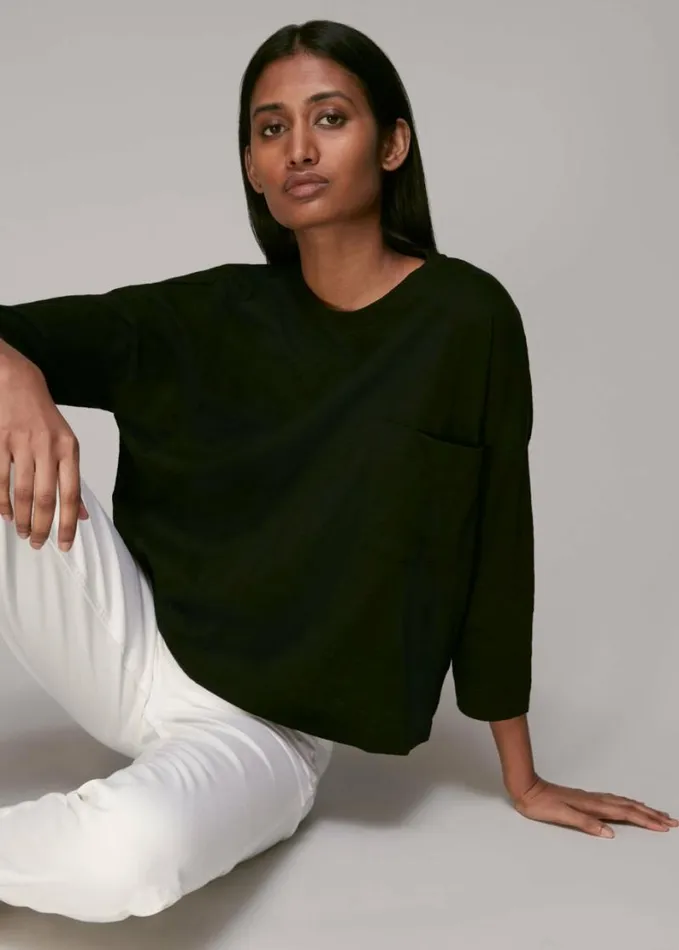 Whistles Cotton Pocket Top Black Women Tops