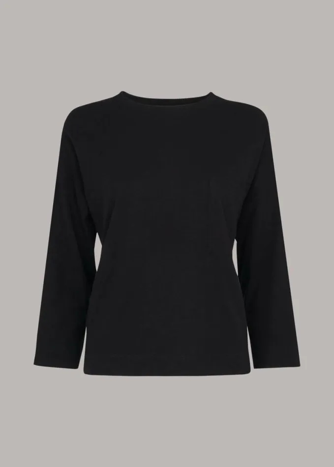 Whistles Cotton Pocket Top Black Women Tops