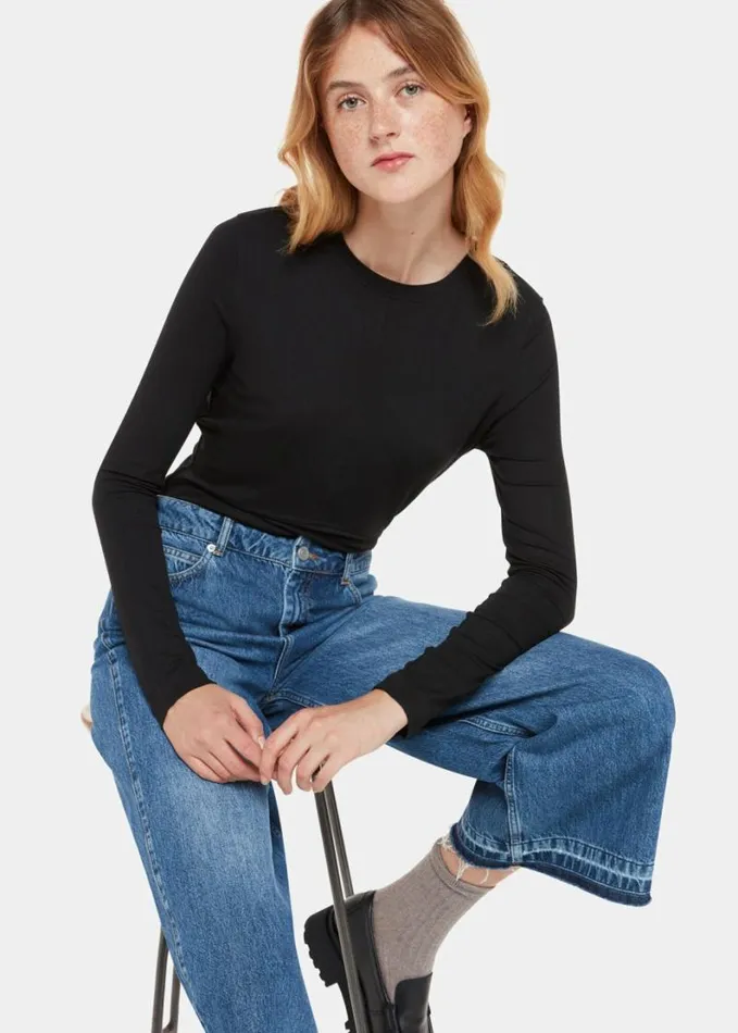 Whistles Curve Seam Detail Top Black Women Tops