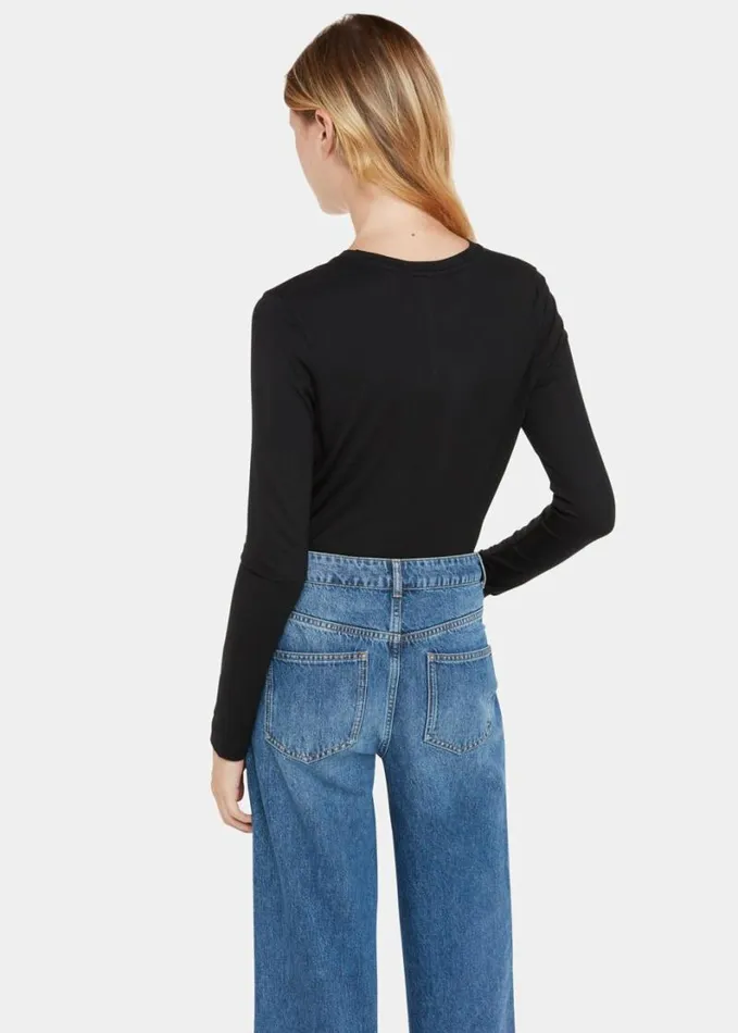 Whistles Curve Seam Detail Top Black Women Tops