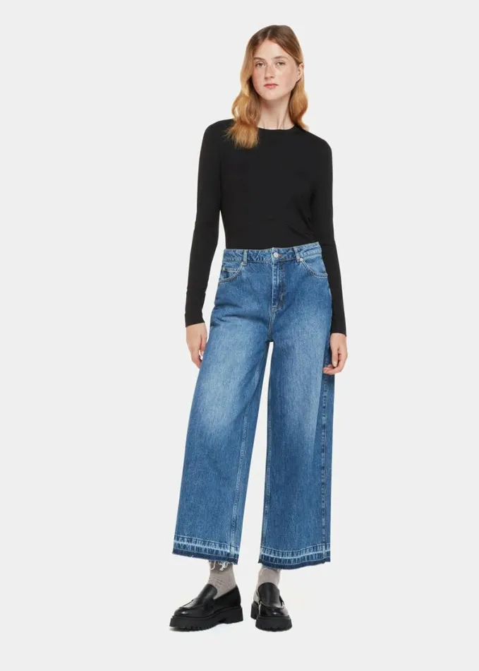 Whistles Curve Seam Detail Top Black Women Tops