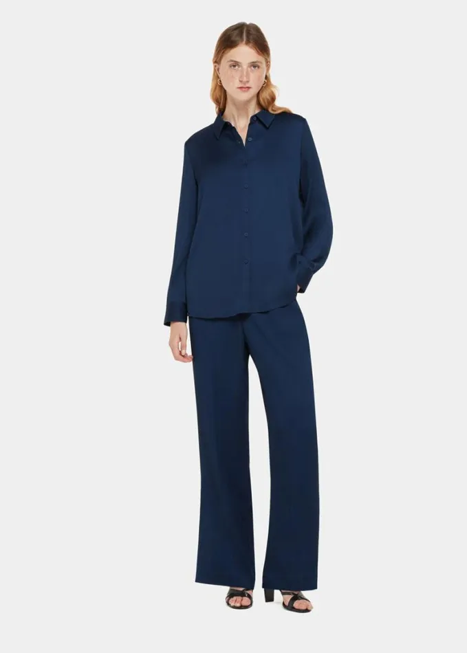 Whistles Ellis Satin Trouser Navy Women Pants