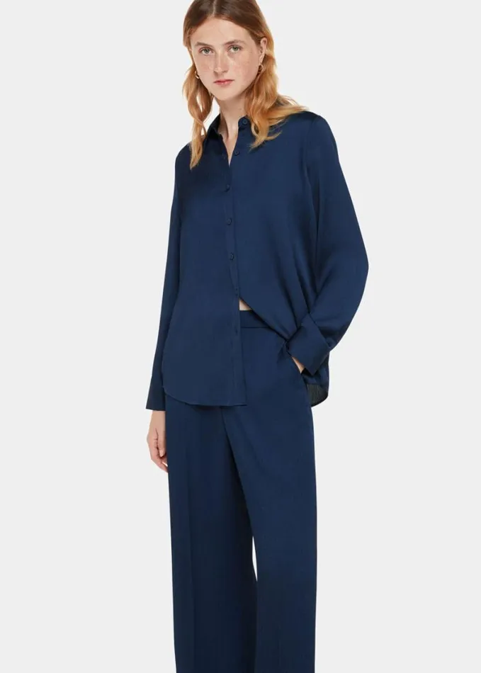 Whistles Ellis Satin Trouser Navy Women Pants