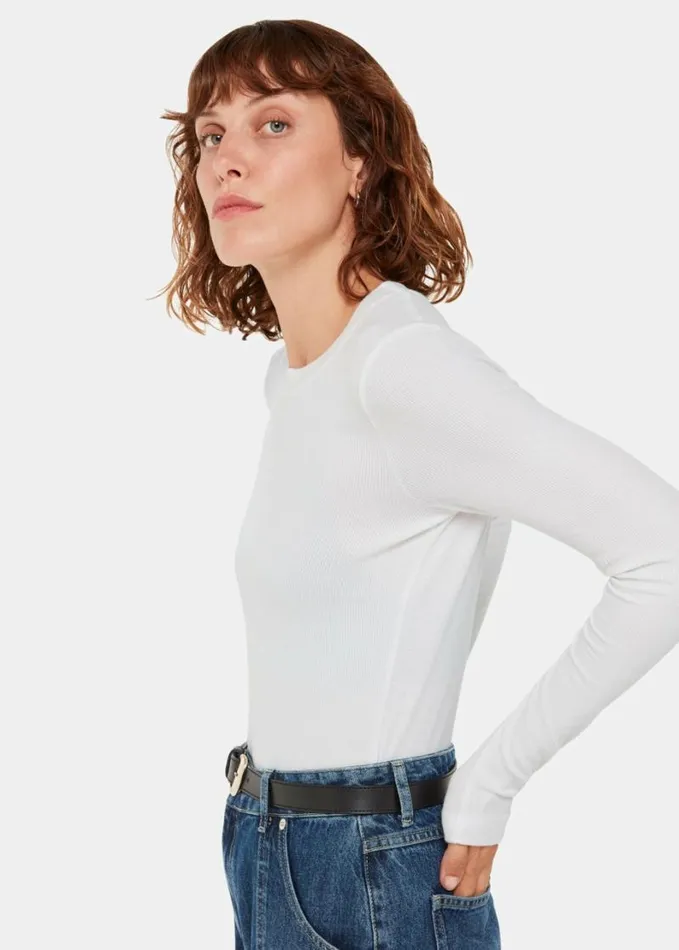 Whistles Essential Ribbed Crew White Women Tops