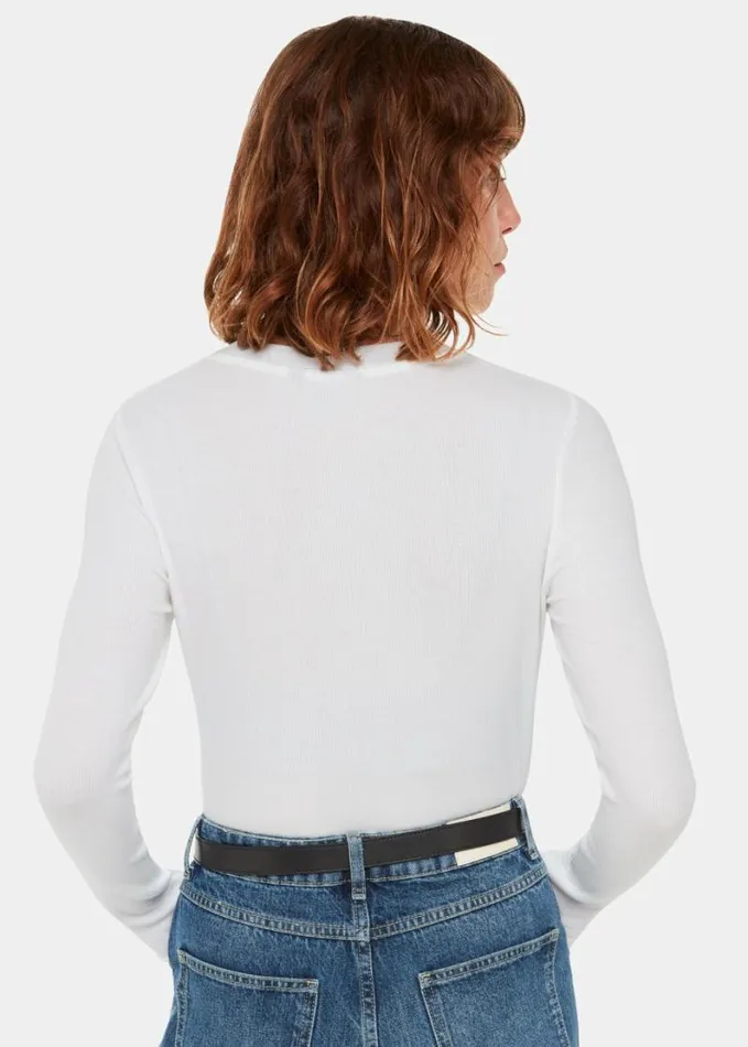 Whistles Essential Ribbed Crew White Women Tops