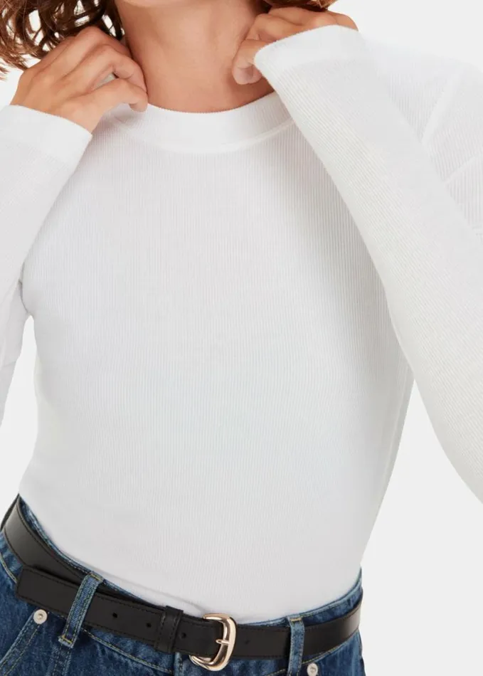 Whistles Essential Ribbed Crew White Women Tops