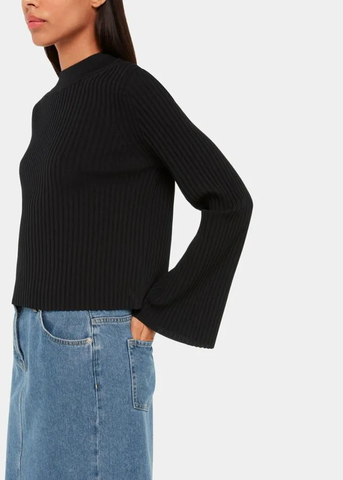 Whistles Fluted Sleeve Tunic Black Women Sweaters and Cashmere