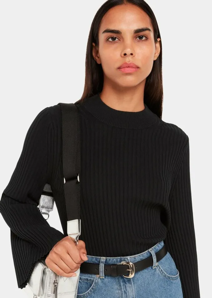 Whistles Fluted Sleeve Tunic Black Women Sweaters and Cashmere