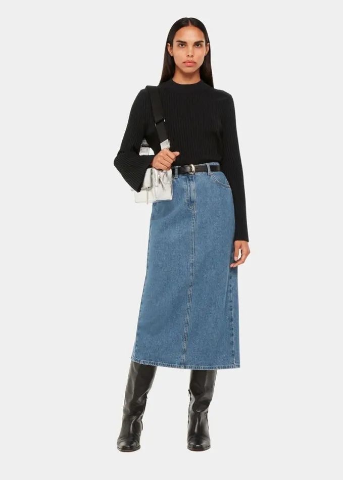 Whistles Fluted Sleeve Tunic Black Women Sweaters and Cashmere