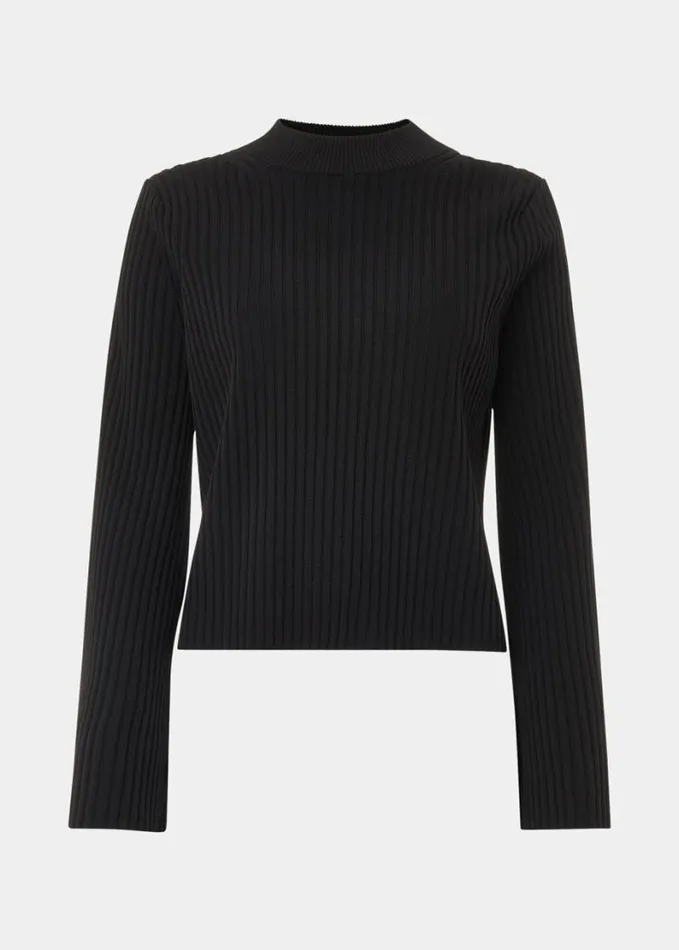 Whistles Fluted Sleeve Tunic Black Women Sweaters and Cashmere