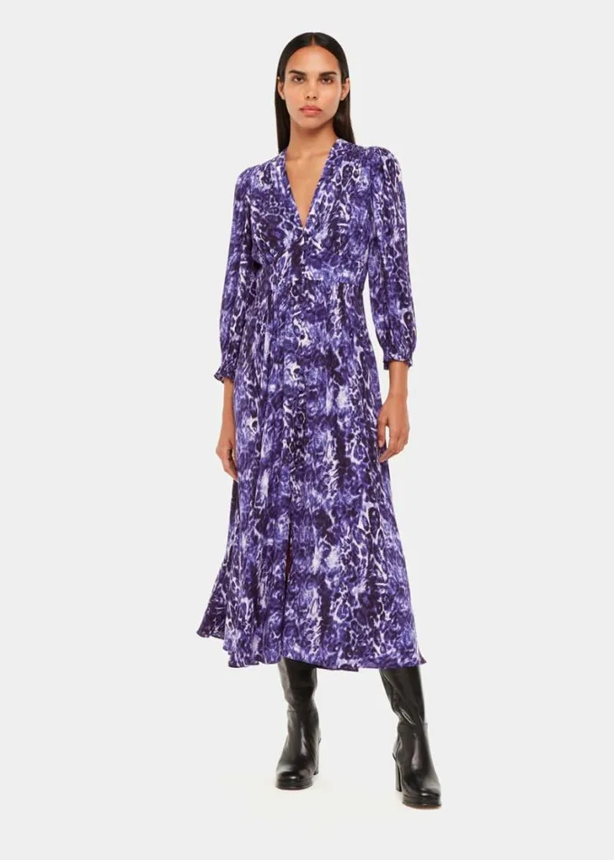 Whistles Glossy Leopard Midi Dress Purplemulti Women Dresses
