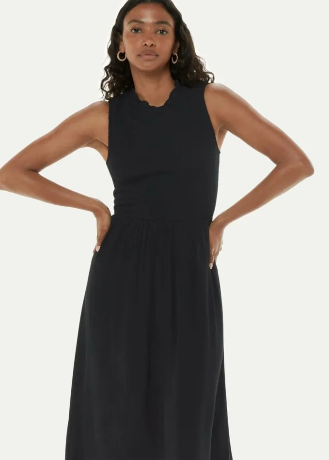 Whistles Heidi Shirred Bodice Dress Black Women Dresses