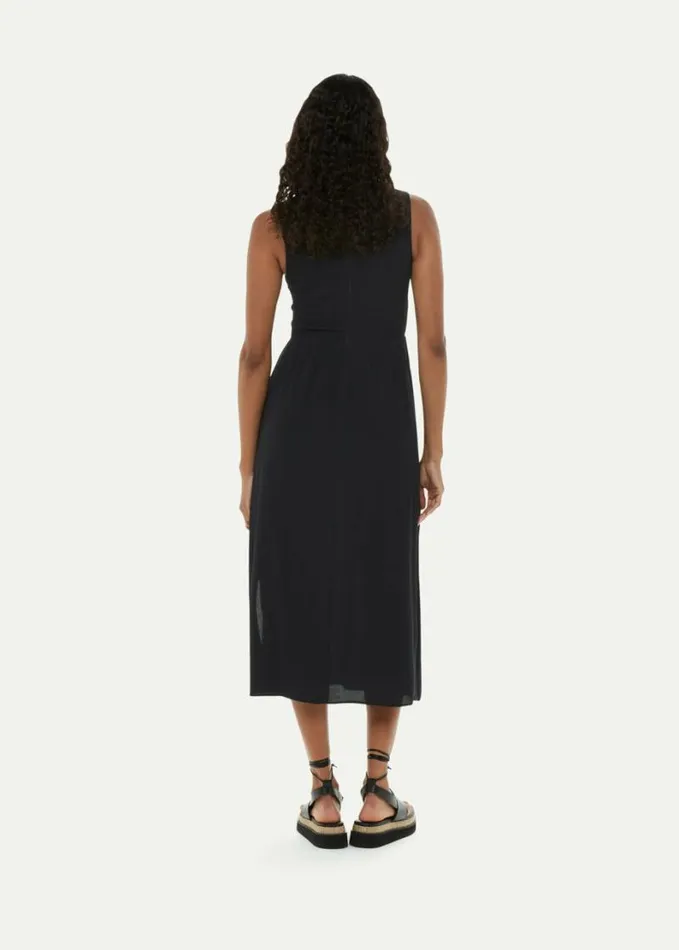 Whistles Heidi Shirred Bodice Dress Black Women Dresses