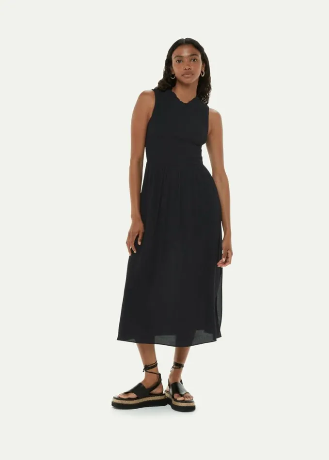 Whistles Heidi Shirred Bodice Dress Black Women Dresses