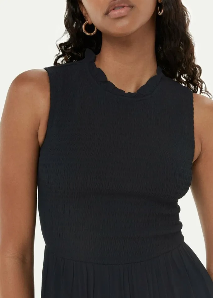 Whistles Heidi Shirred Bodice Dress Black Women Dresses
