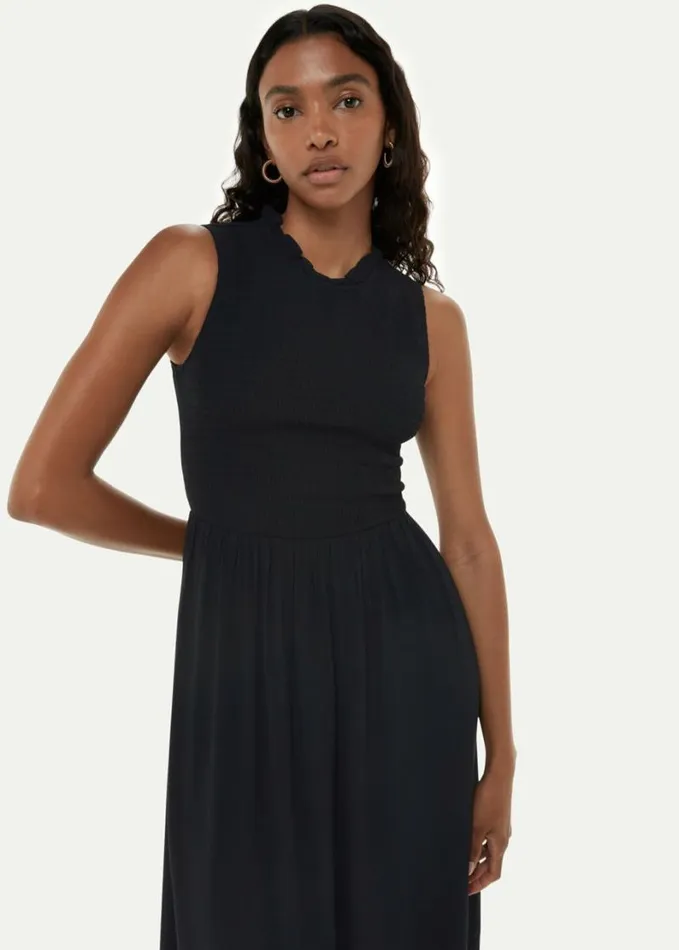 Whistles Heidi Shirred Bodice Dress Black Women Dresses