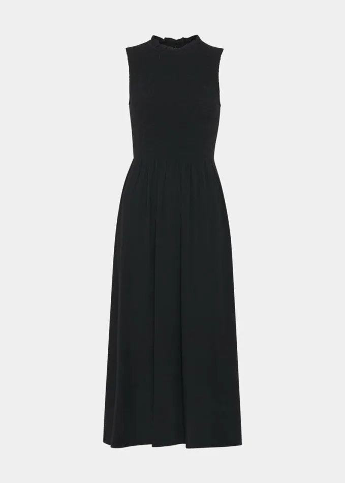 Whistles Heidi Shirred Bodice Dress Black Women Dresses