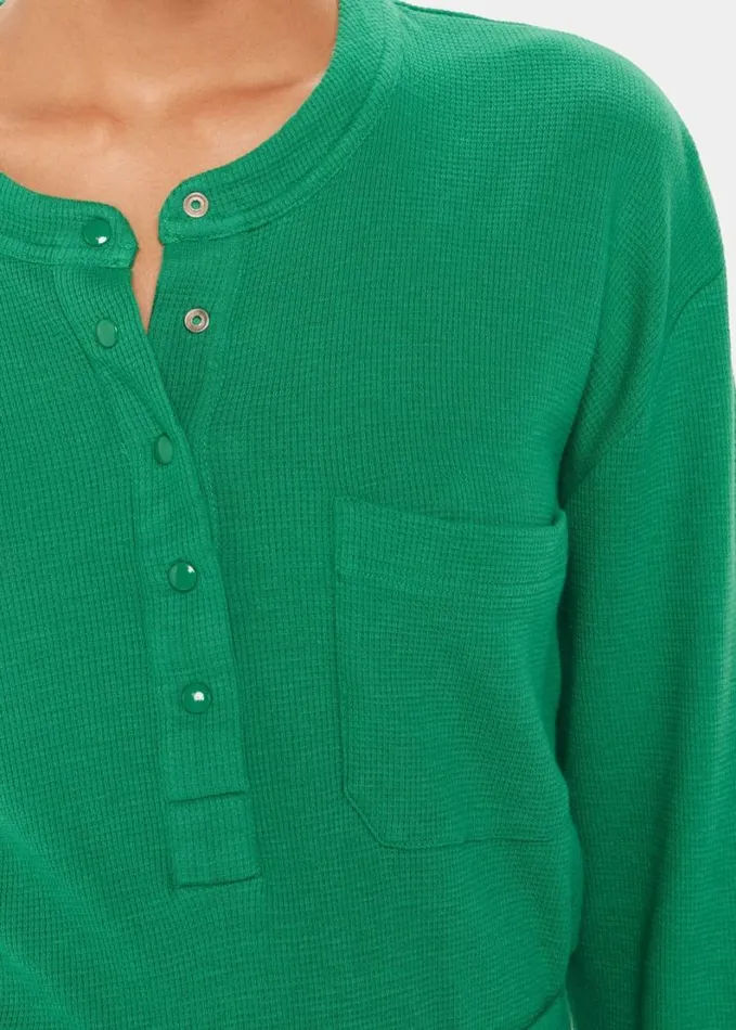 Whistles Henley Waffle Pyjamas Green Women Pajamas