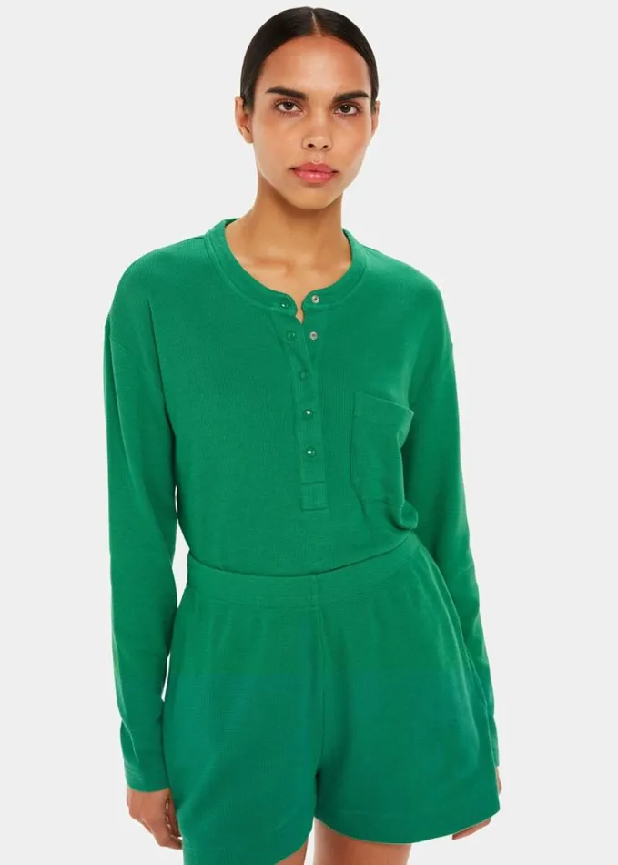 Whistles Henley Waffle Pyjamas Green Women Pajamas