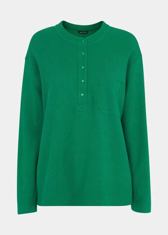 Whistles Henley Waffle Pyjamas Green Women Pajamas