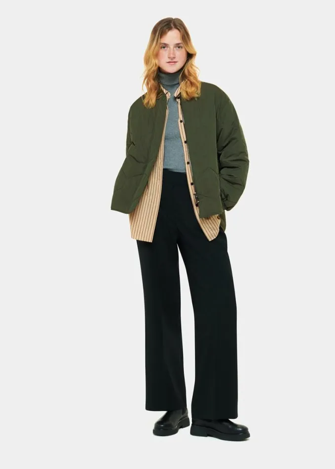 Whistles Ida Short Quilted Coat Khaki Women Coats and Jackets