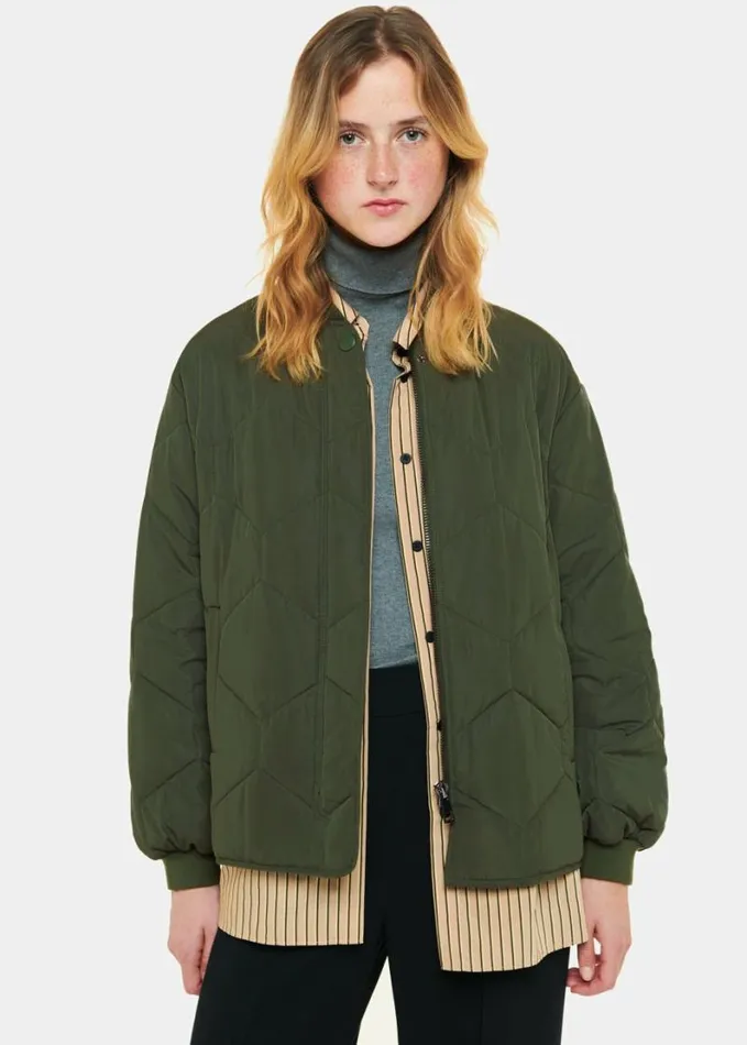 Whistles Ida Short Quilted Coat Khaki Women Coats and Jackets