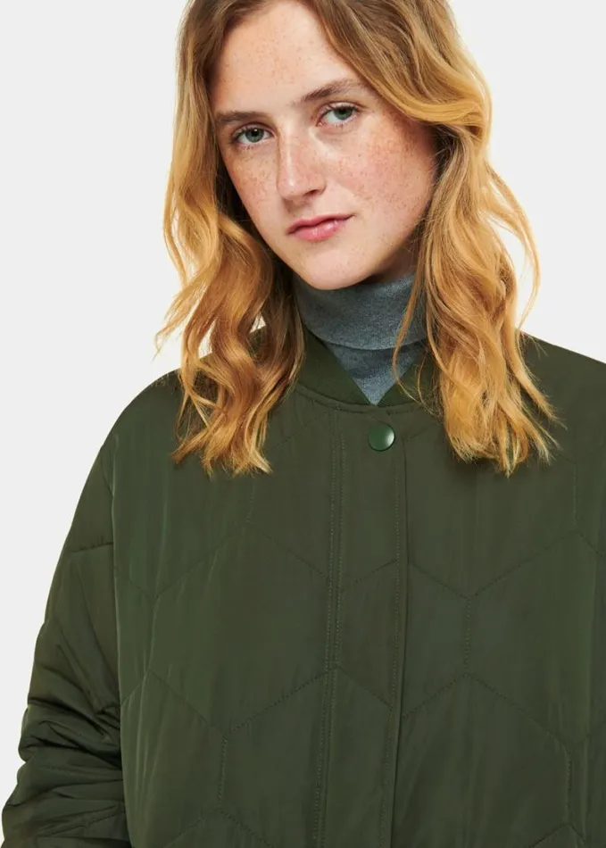 Whistles Ida Short Quilted Coat Khaki Women Coats and Jackets
