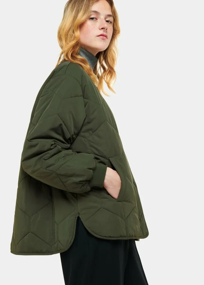 Whistles Ida Short Quilted Coat Khaki Women Coats and Jackets