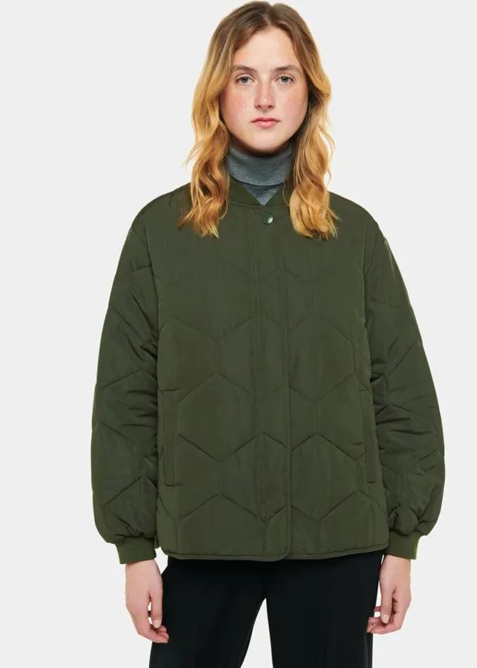 Whistles Ida Short Quilted Coat Khaki Women Coats and Jackets