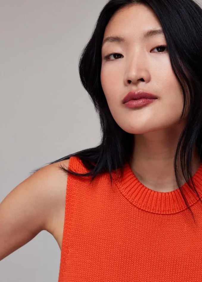 Whistles Indie Rib Detail Tank Red Women Sweaters and Cashmere