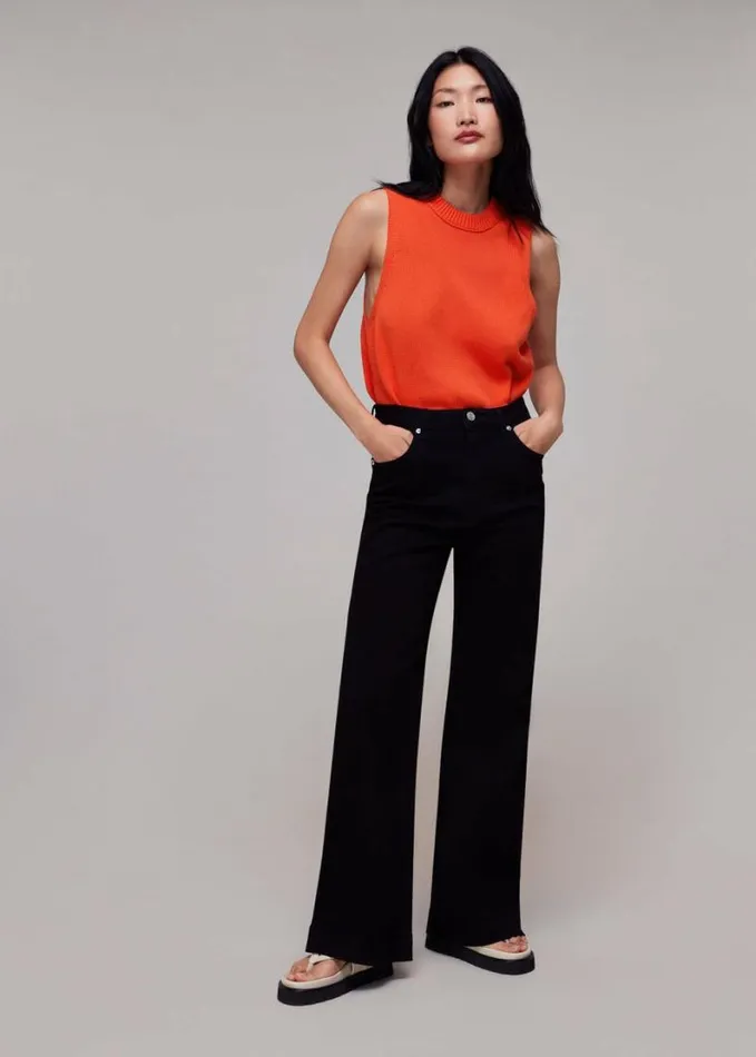 Whistles Indie Rib Detail Tank Red Women Sweaters and Cashmere