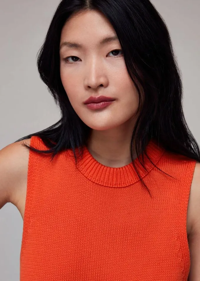 Whistles Indie Rib Detail Tank Red Women Sweaters and Cashmere