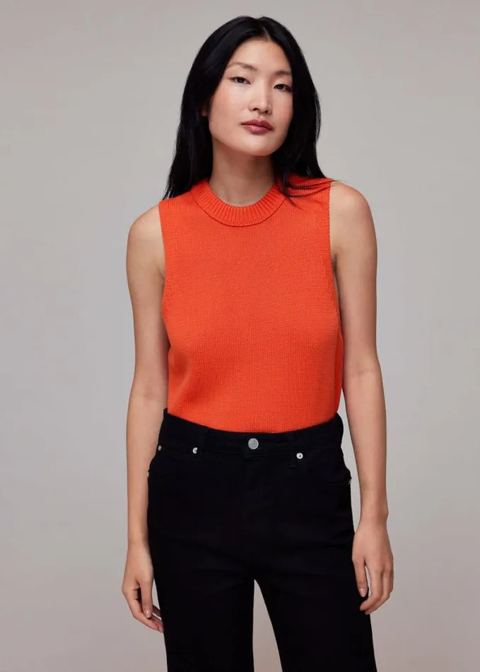 Whistles Indie Rib Detail Tank Red Women Sweaters and Cashmere