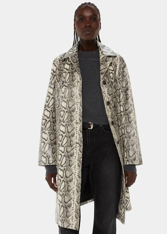 Whistles Iyana Snake Print Leather Coat Multicolour Women Coats and Jackets