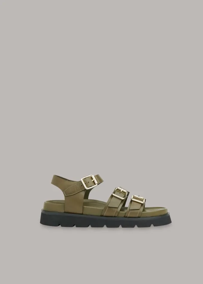 Whistles Jemma Triple Buckle Sandal Khaki Women Sandals