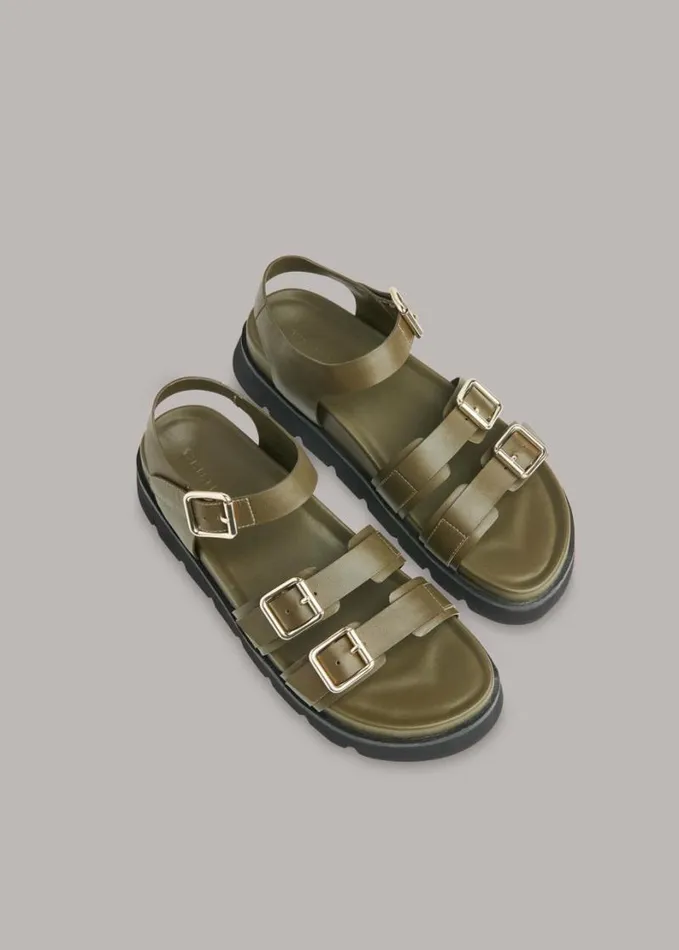 Whistles Jemma Triple Buckle Sandal Khaki Women Sandals