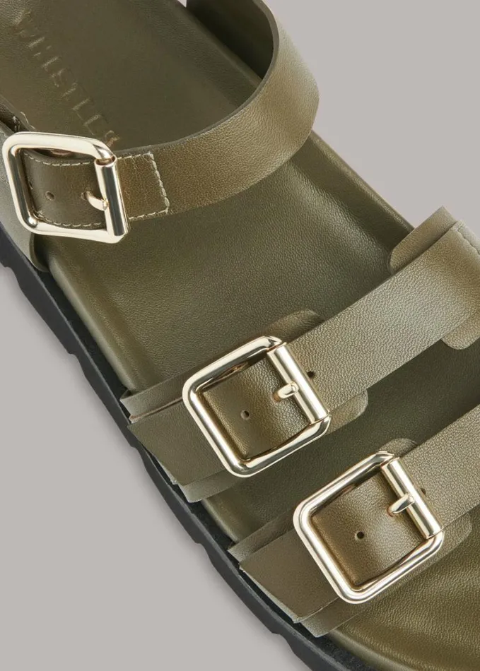Whistles Jemma Triple Buckle Sandal Khaki Women Sandals