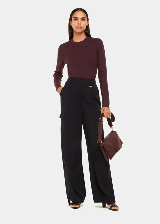 Whistles Keyhole Back Crew Neck Knit Burgundy Women Sweaters and Cashmere