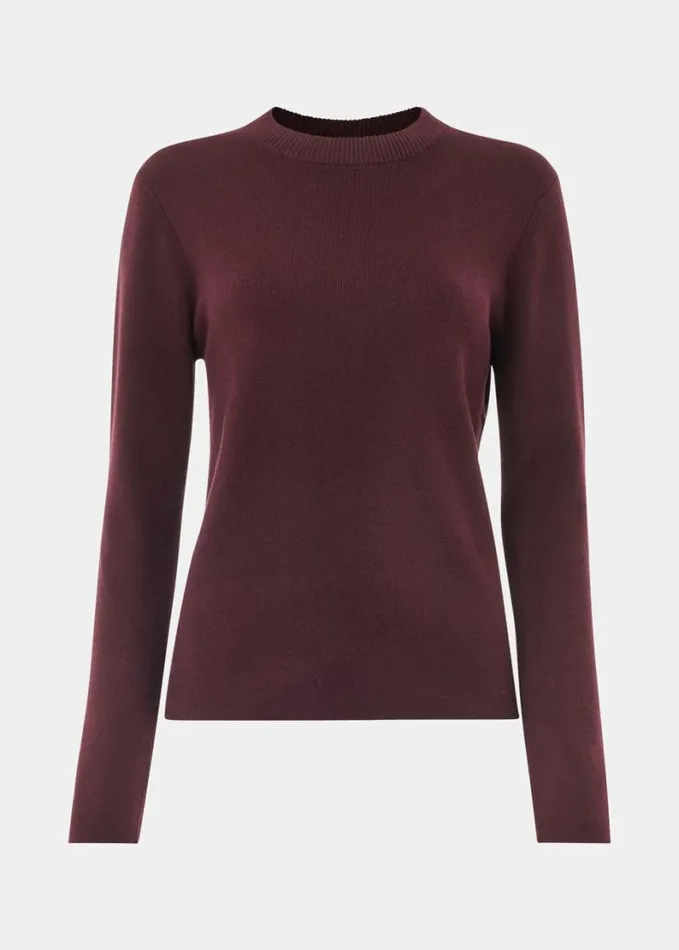 Whistles Keyhole Back Crew Neck Knit Burgundy Women Sweaters and Cashmere