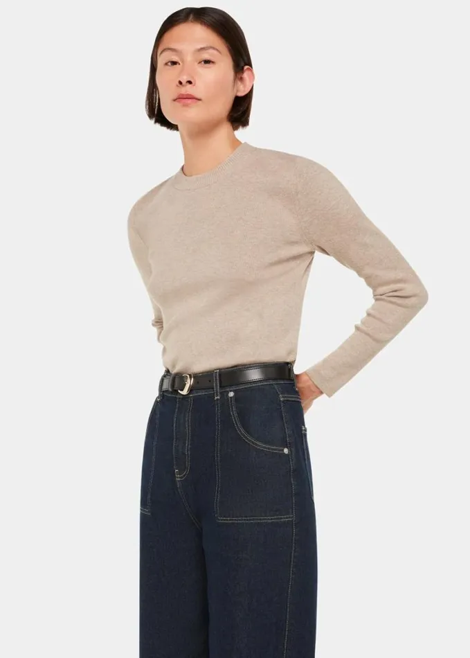 Whistles Keyhole Back Crew Neck Knit Neutral Women Sweaters and Cashmere
