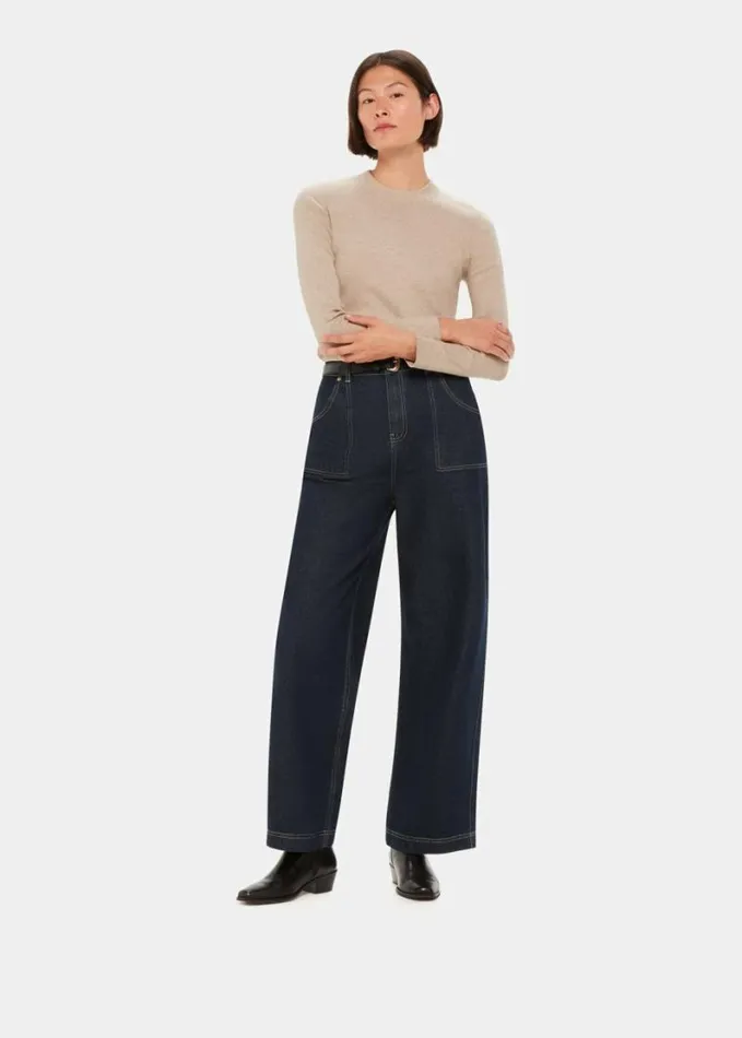 Whistles Keyhole Back Crew Neck Knit Neutral Women Sweaters and Cashmere