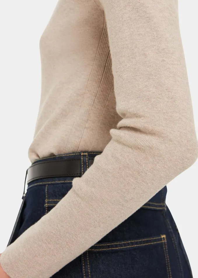 Whistles Keyhole Back Crew Neck Knit Neutral Women Sweaters and Cashmere