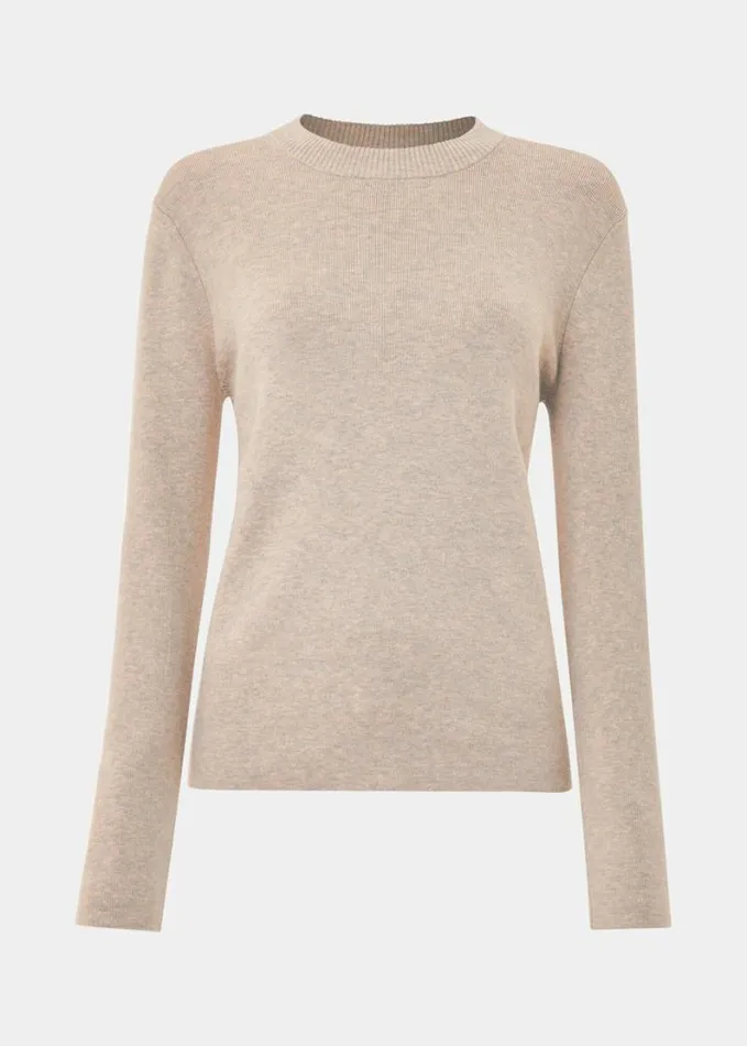 Whistles Keyhole Back Crew Neck Knit Neutral Women Sweaters and Cashmere