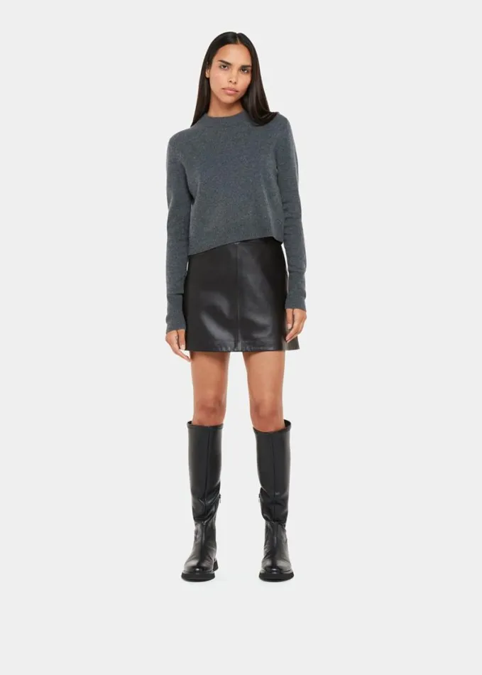 Whistles Leather A Line Skirt Black Women Skirts