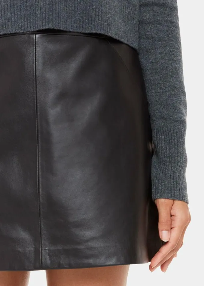 Whistles Leather A Line Skirt Black Women Skirts