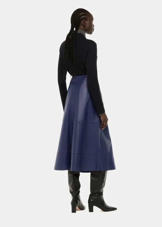 Whistles Leather Circle Skirt Navy Women Skirts