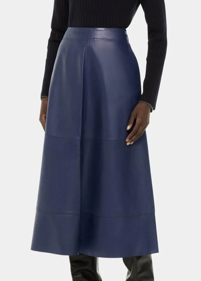 Whistles Leather Circle Skirt Navy Women Skirts