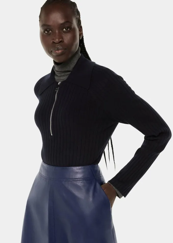 Whistles Leather Circle Skirt Navy Women Skirts