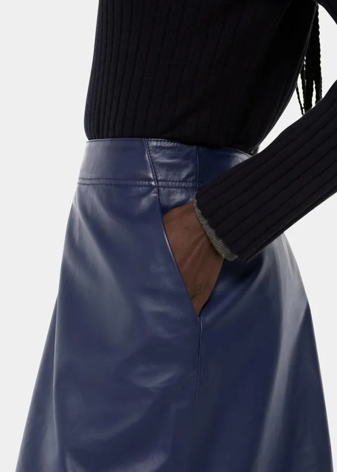 Whistles Leather Circle Skirt Navy Women Skirts