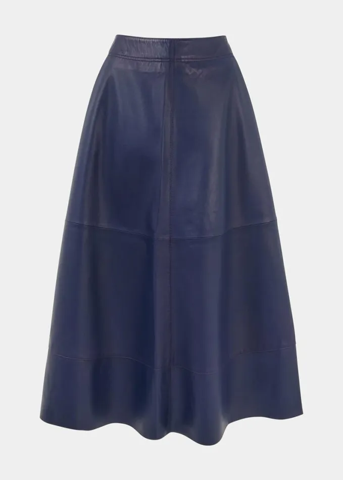 Whistles Leather Circle Skirt Navy Women Skirts